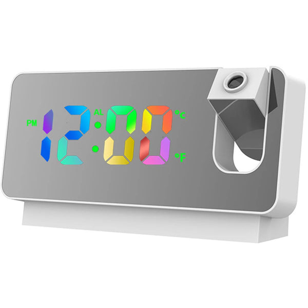 Projection Alarm Clock Led Mirror Digital With Temperature Snooze Night Mode Adjustable Brightness White Alarm Clocks & Clock Radios