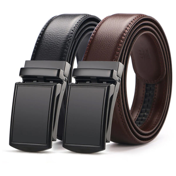 2 Pieces Men's Belt Leather Adjustable Gift Shortenable Cow Black And Brown Without Holes 110Cm Belts