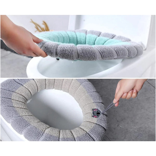 Universal Toilet Seat Cover Stretchable Warm Covers Soft Washable Oval Fit 4 Pack Bath Mats Rugs & Toilet Covers