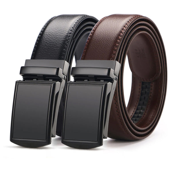 2 Pieces Men's Belt Leather Adjustable Gift Shortenable Cow Black And Brown Without Holes 120Cm Belts