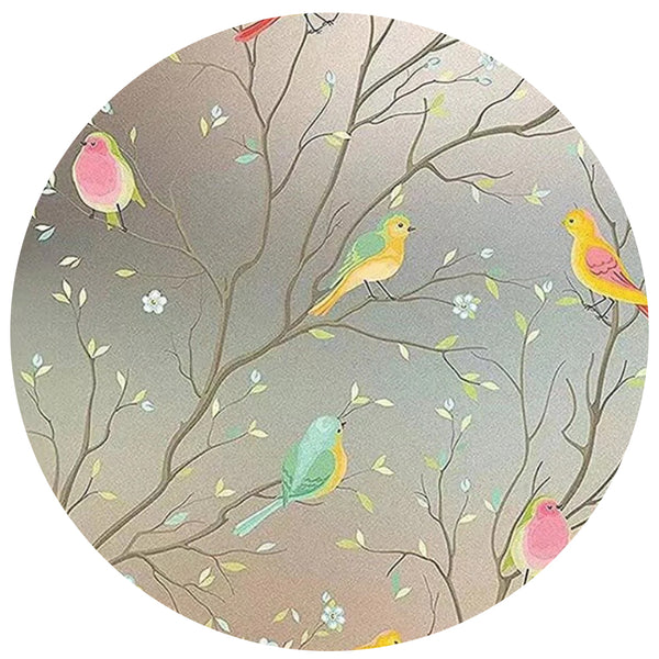 Film Glue Free Adhesive For Windows And Bathrooms 30Cm X 1M Pvc Static Easy Installation Colourful Branches Birds Window Film