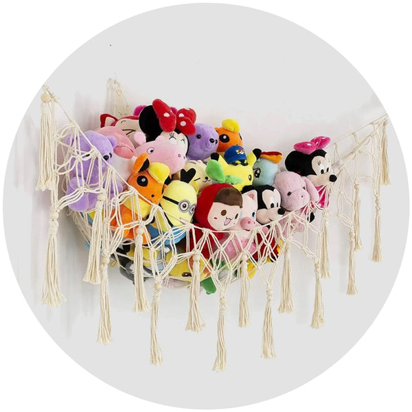 Toy Hammock Net Bag White Hammocks Stuffed Animal Storage & Accessories Cotton Rope Weaving 104X104x155cm (Toys Not Included) Storage Bags