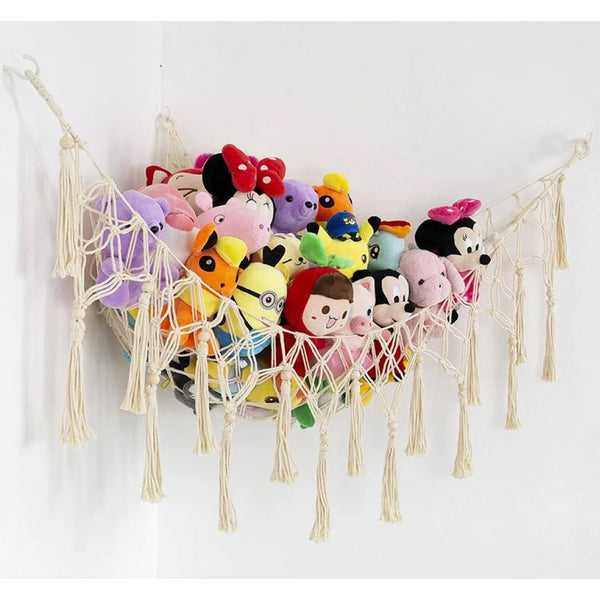 Toy Hammock Net Bag White Hammocks Stuffed Animal Storage & Accessories Cotton Rope Weaving 104X104x155cm (Toys Not Included) Storage Bags