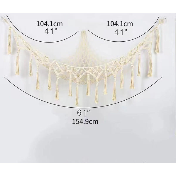 Toy Hammock Net Bag White Hammocks Stuffed Animal Storage & Accessories Cotton Rope Weaving 104X104x155cm (Toys Not Included) Storage Bags