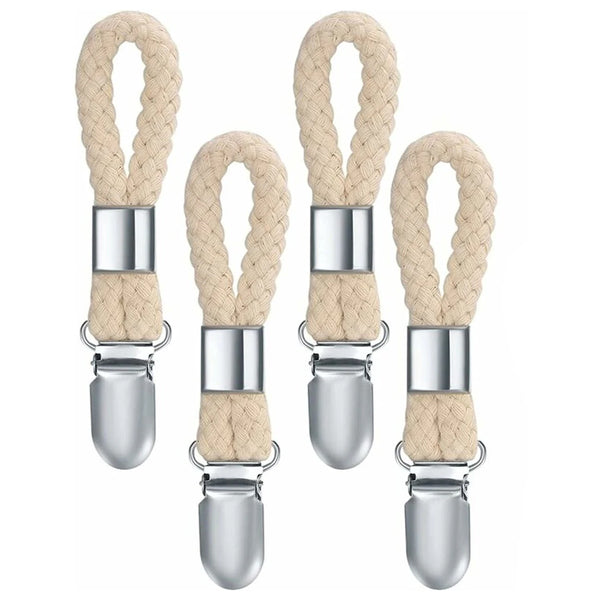 Towel Hooks 10 Pieces Tea Clips Iron And Cotton Rope Beige Silver 2.3X11.5Cm For Hanging Towels Beach Bath Wall Hooks & Hangers