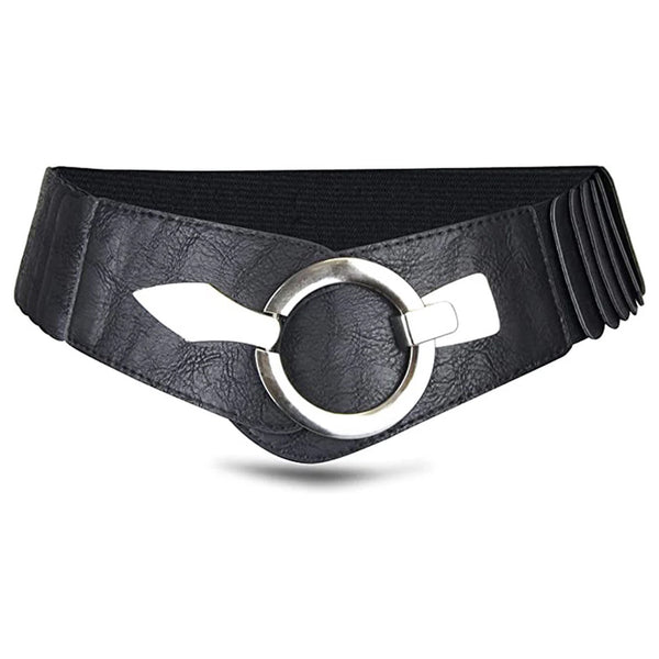Wide Womens Elastic Cinch Waist Belt Black Leather Double Ring Buckle Crochet Dress Coat Accessory 80 95Cm 6Cm Belts