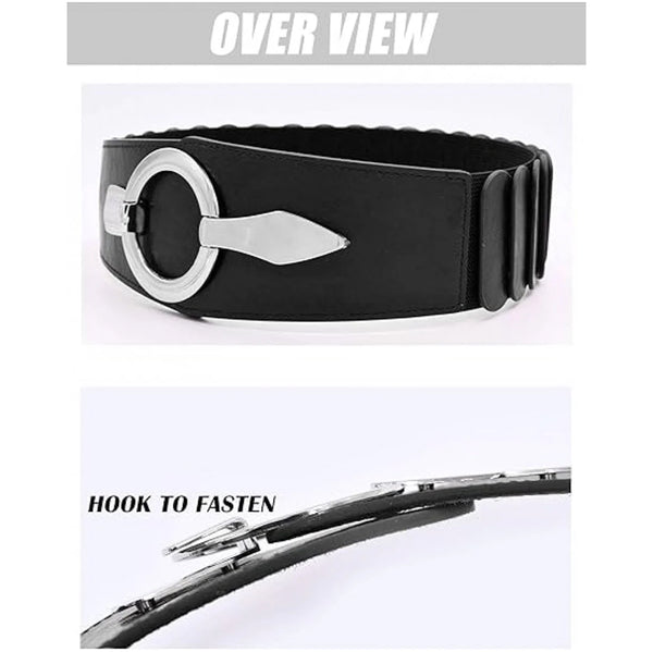 Wide Womens Elastic Cinch Waist Belt Black Leather Double Ring Buckle Crochet Dress Coat Accessory 80 95Cm 6Cm Belts