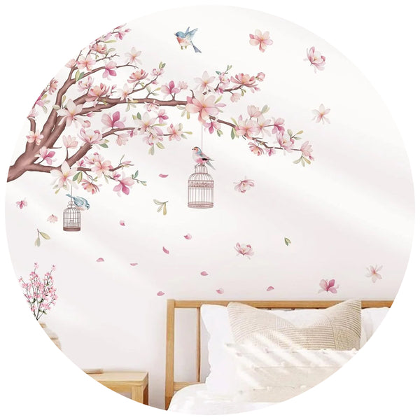 Wall Sticker Living Room Decoration For Bedroom 30X60cm Branch Birds Flowers Pvc Colourful Wall Stickers
