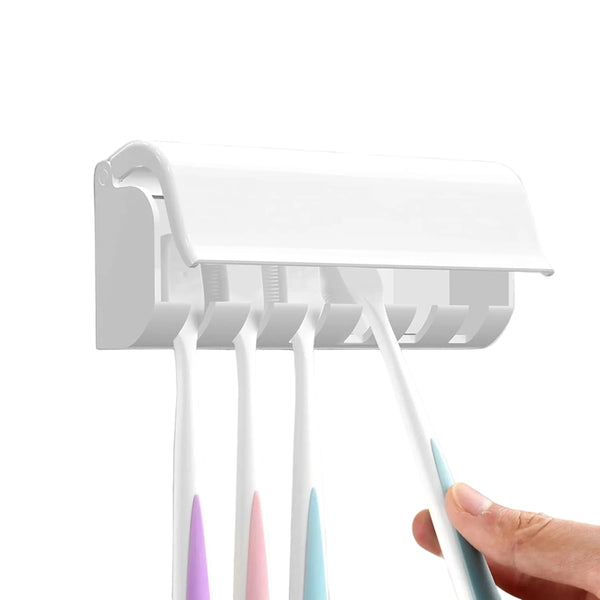 Wall Mounted Toothbrush Holder With 6 Compartments And Self Adhesive White Tumblers & Toothbrush Holders