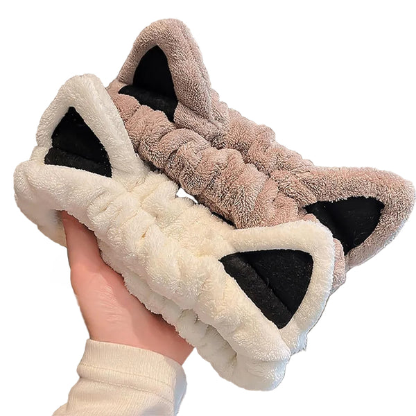2 Packs Cute Cat Spa Headband For Washing Face Makeup Skincare Animal Women Girls Trendy Stuff Gifts Soft Coral Fleece Facial Hair Accessories Beige +