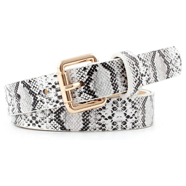Women Fashion Snakeskin Print Pu Leather Dress & Jeans Waist Belt For Girls And Ladies Gold Color Pin Buckle Belts