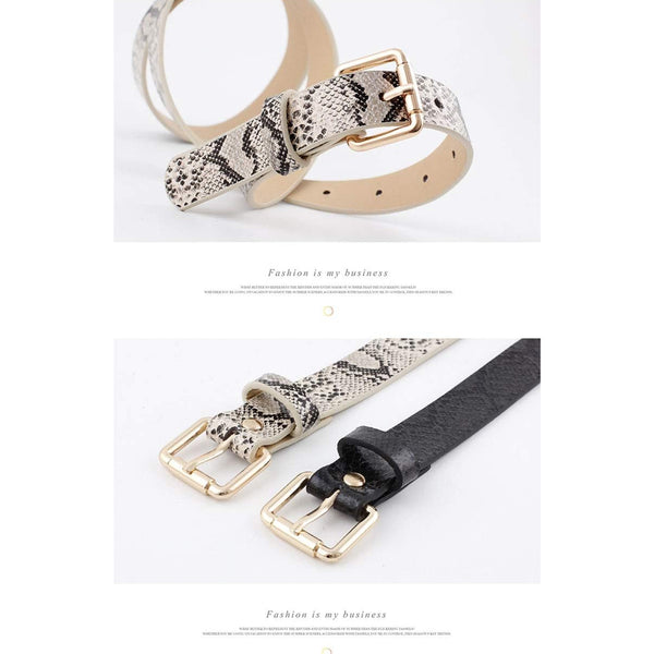 Women Fashion Snakeskin Print Pu Leather Dress & Jeans Waist Belt For Girls And Ladies Gold Color Pin Buckle Belts