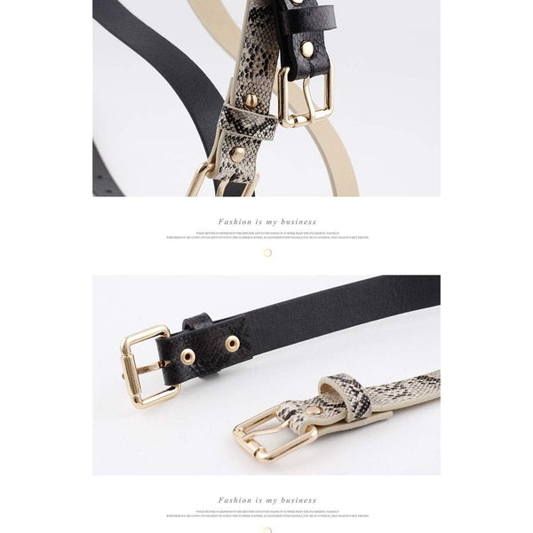 Women Fashion Snakeskin Print Pu Leather Dress & Jeans Waist Belt For Girls And Ladies Gold Color Pin Buckle Belts