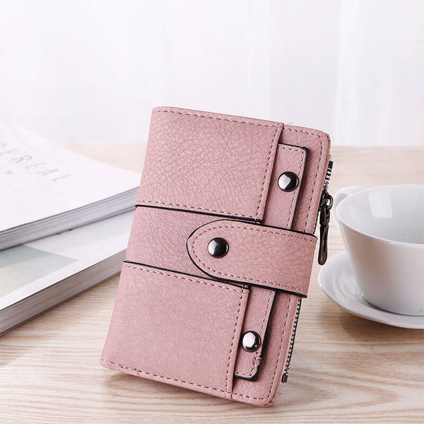 The New Trendy Foldable Small Wallet Women Leather Card Holder Pink Wallets