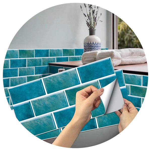 18 Sheet Peel And Stick Tile Backsplash Self Adhesive Removable On Kitchen Tiles 3D Vintage Wall Design Pea Blue 5.91X11.81 Inch Kitchen Splashbacks