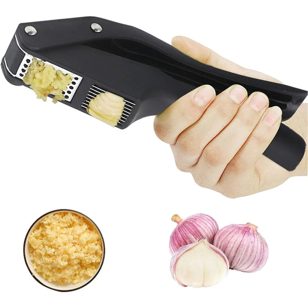 2 In 1 Garlic Press Stainless Steel Kitchen Ginger Non Slip Easy To Clean Black Garlic Presses