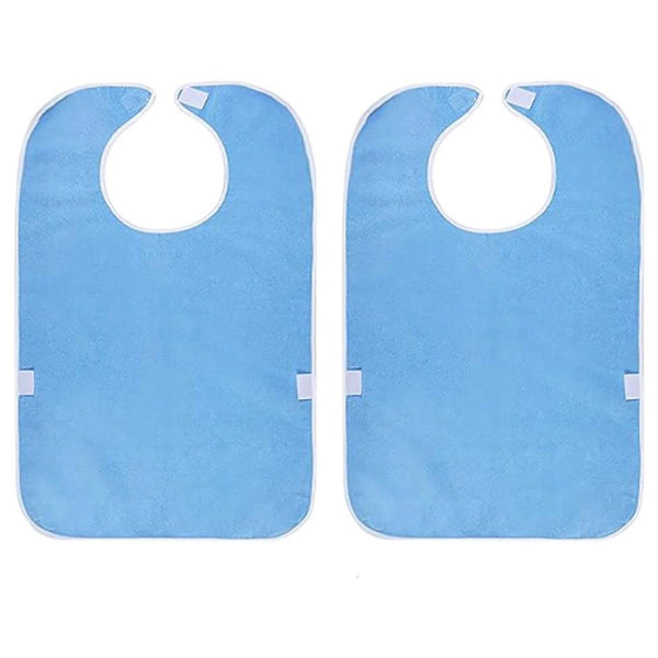 2 Pack Stain Resistant Feeding Bibs Adjustable Elderly Care Light Blue Dressing & Grooming Aids