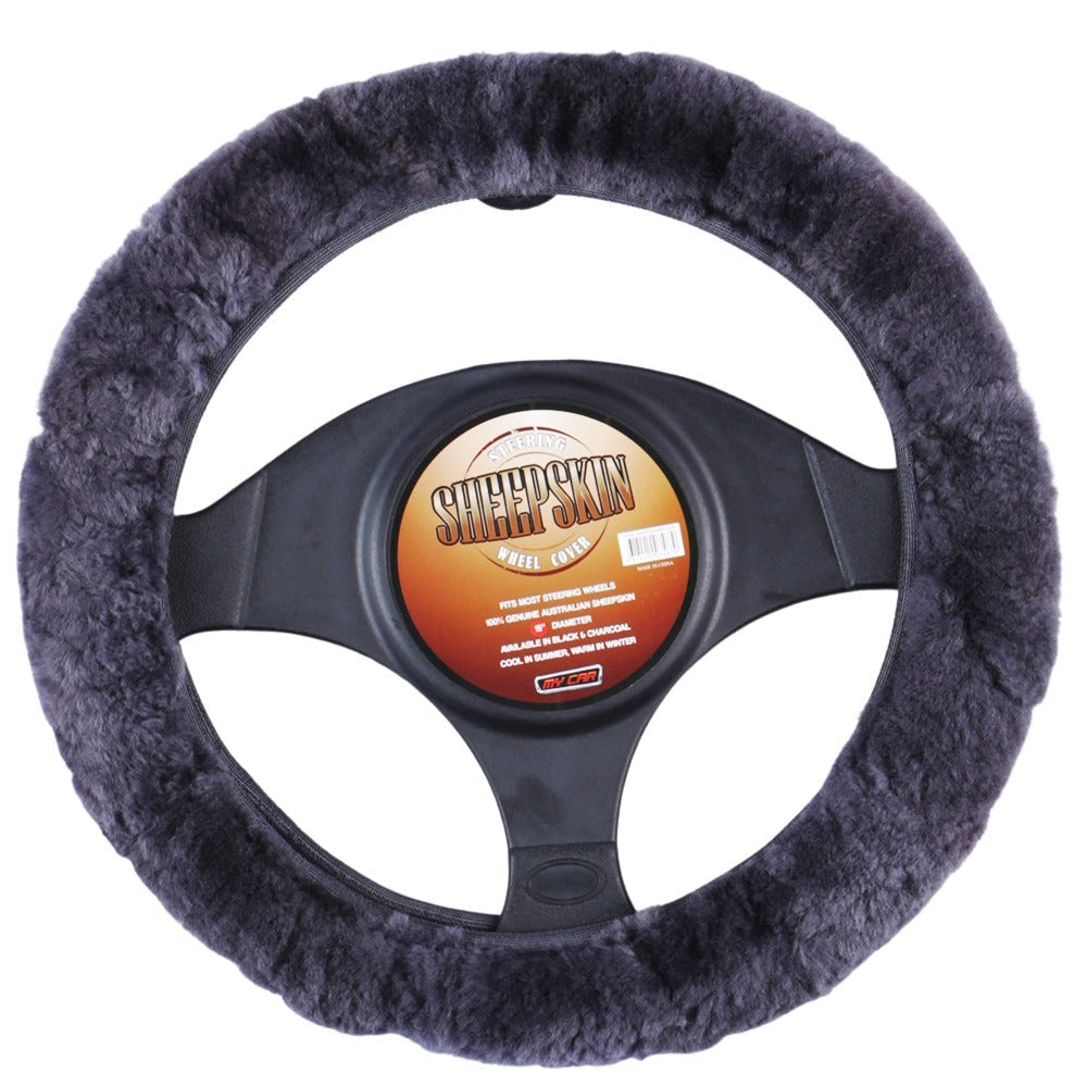 My Car Sheepskin Steering Wheel Cover Charcoal Steering Wheel Covers