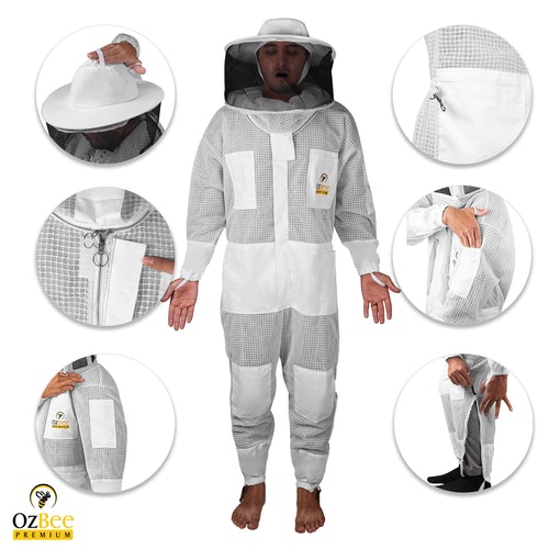 Ozbee Premium Full Suit 3 Layer Mesh Ultra Cool Ventilated Round Head Beekeeping Protective Gear Size 2Xl Beekeeping Suits