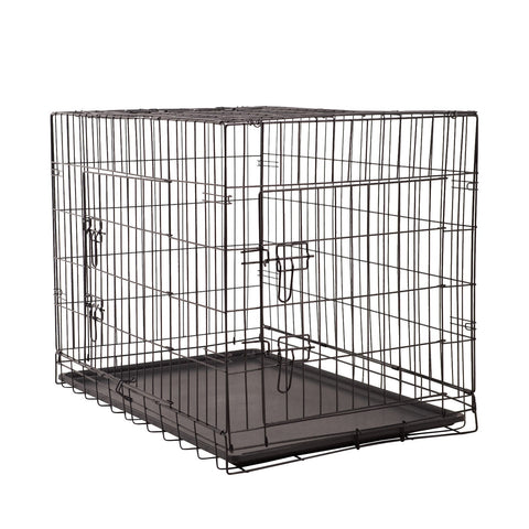 4 Paws Dog Cage Pet Crate Cat Puppy Metal Abs Tray Foldable Portable 30" - Black