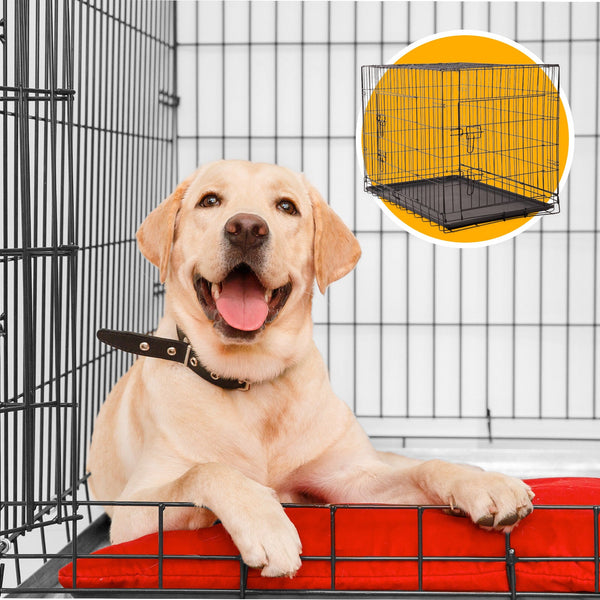 4 Paws Dog Cage Pet Crate Cat Puppy Metal Abs Tray Foldable Portable 30" - Black