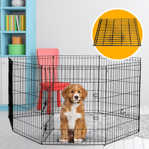 4Paws 8 Panel Playpen Puppy Exercise Fence Cage Enclosure Pets Black All Sizes - 24"