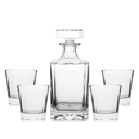 Novare Square Whiskey Decanter Bottle With 4 Glasses Set