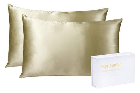 Royal Comfort Mulberry Soft Silk Hypoallergenic Pillowcase Twin Pack 51 X 76Cm Champagne Pillow Cases