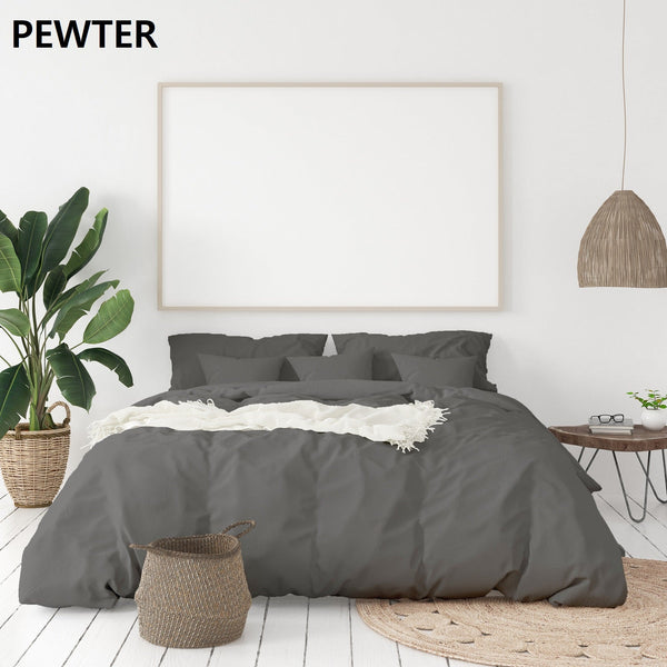 Balmain 1000 Thread Count Hotel Grade Bamboo Cotton Quilt Cover Pillowcases Set Queen Pewter Pillow Cases