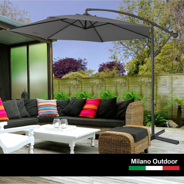 Milano 3M Outdoor Umbrella Cantilever With Protective Cover Patio Garden Shade Charcoal Patio Umbrellas