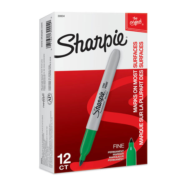 Sharpie Permanent Marker Fine Point Green Box Of 12