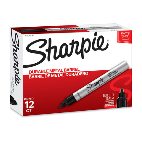 Sharpie Metal Finish Permanent Marker Bullet Tip Black Box Of 12