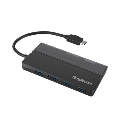 Simplecom Ch330 Portable Usb-C To 4 Usb-A Hub 3.2 Gen1 With Cable Storage Black