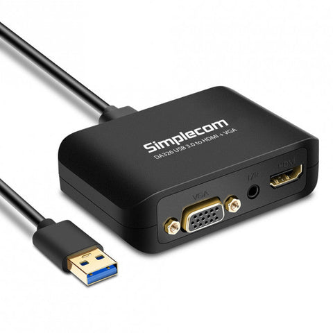 Simplecom Da326 Usb 3.0 To Hdmi + Vga Video Adapter With 3.5Mm Audio Full 1080P - Works Nucs