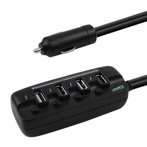 Mbeat 4 Ports Usb Rapid Car Charger - 40W Smart Charger/Individual On/Off Switches/90Cm Extension Cable Design