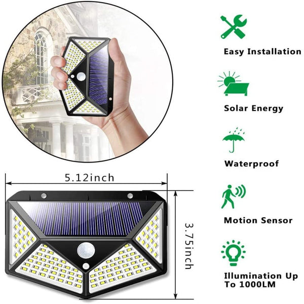 100 Waterproof Led Motion Sensor Solar Security Lights Outdoor (2Pack) Security & Floodlights
