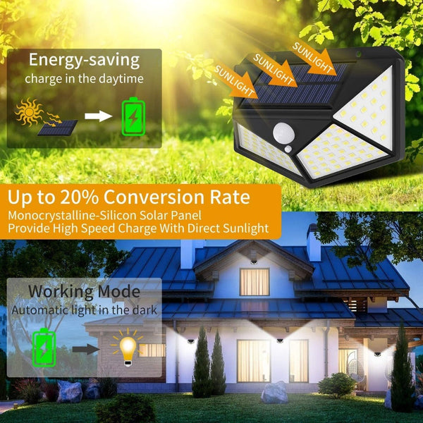 100 Waterproof Led Motion Sensor Solar Security Lights Outdoor (2Pack) Security & Floodlights