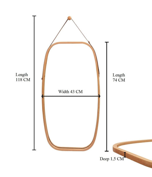 Hanging Full Length Wall Mirror Solid Bamboo Frame And Leather Strap For Bathroom Bedroom Mirrors