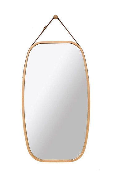 Hanging Full Length Wall Mirror Solid Bamboo Frame And Leather Strap For Bathroom Bedroom Mirrors