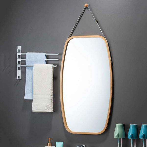 Hanging Full Length Wall Mirror Solid Bamboo Frame And Leather Strap For Bathroom Bedroom Mirrors