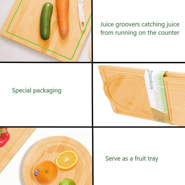 3 Pieces Bamboo Cutting Board With Juice Groove And Mobile Holder Included For Home Kitchen Cutting Boards
