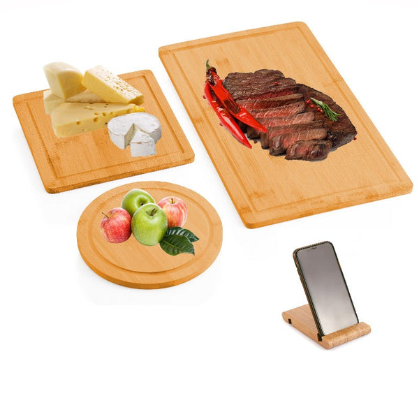 3 Pieces Bamboo Cutting Board With Juice Groove And Mobile Holder Included For Home Kitchen Cutting Boards