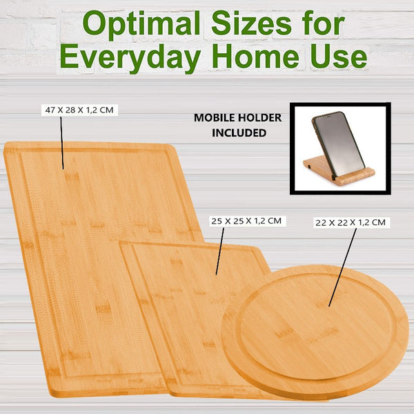 3 Pieces Bamboo Cutting Board With Juice Groove And Mobile Holder Included For Home Kitchen Cutting Boards