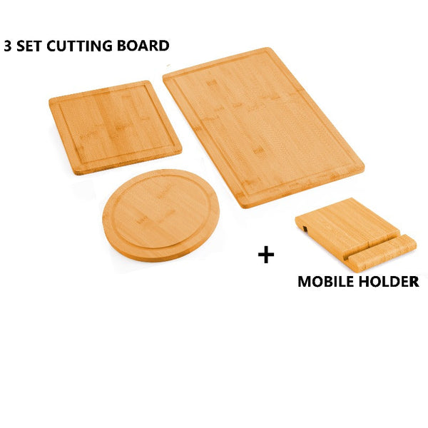 3 Pieces Bamboo Cutting Board With Juice Groove And Mobile Holder Included For Home Kitchen Cutting Boards
