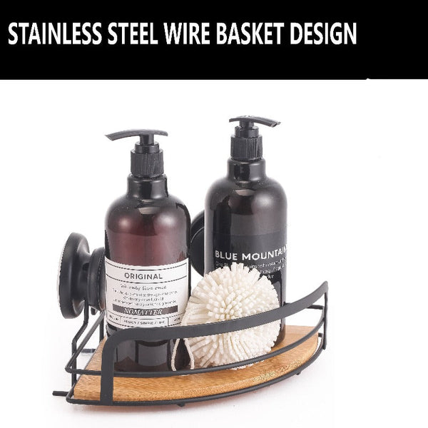 Bath Caddies & Trays 2 Pack Round Bamboo Corner Shower Caddy Shelf Basket Rack With Premium Vacuum Suction Cup No Drilling For Bathroom And Kitchen