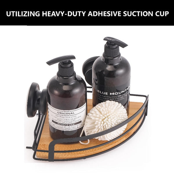 2 Pack Round Bamboo Corner Shower Caddy Shelf Basket Rack With Premium Vacuum Suction Cup No Drilling For Bathroom And Kitchen Bath Caddies & Trays