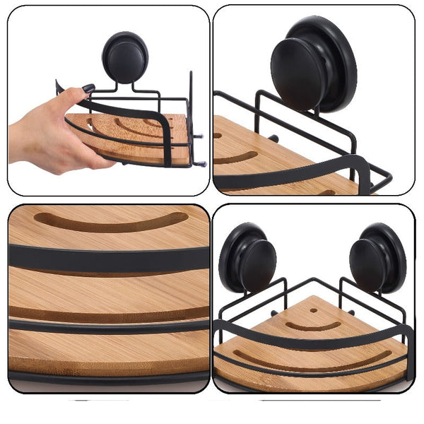 Bath Caddies & Trays 2 Pack Round Bamboo Corner Shower Caddy Shelf Basket Rack With Premium Vacuum Suction Cup No Drilling For Bathroom And Kitchen