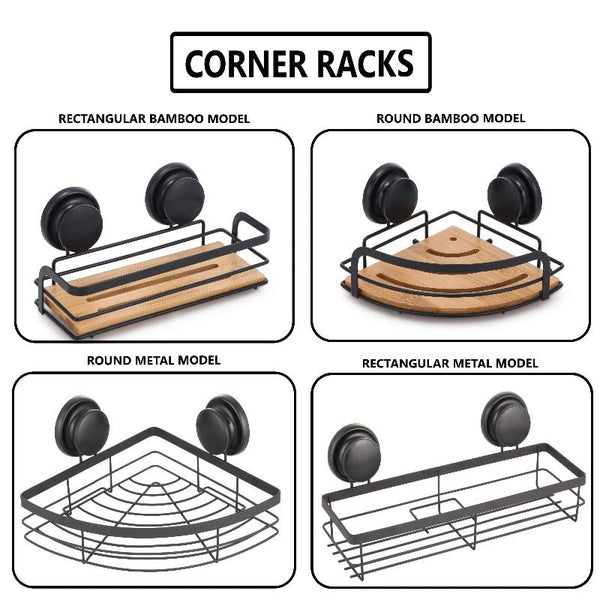 2 Pack Round Bamboo Corner Shower Caddy Shelf Basket Rack With Premium Vacuum Suction Cup No Drilling For Bathroom And Kitchen Bath Caddies & Trays