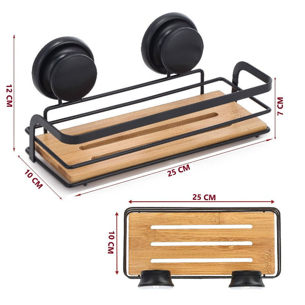 2 Pack Rectangular Bamboo Corner Shower Caddy Shelf Basket Rack With Premium Vacuum Suction Cup No Drilling For Bathroom And Kitchen Bath Caddies & Tr