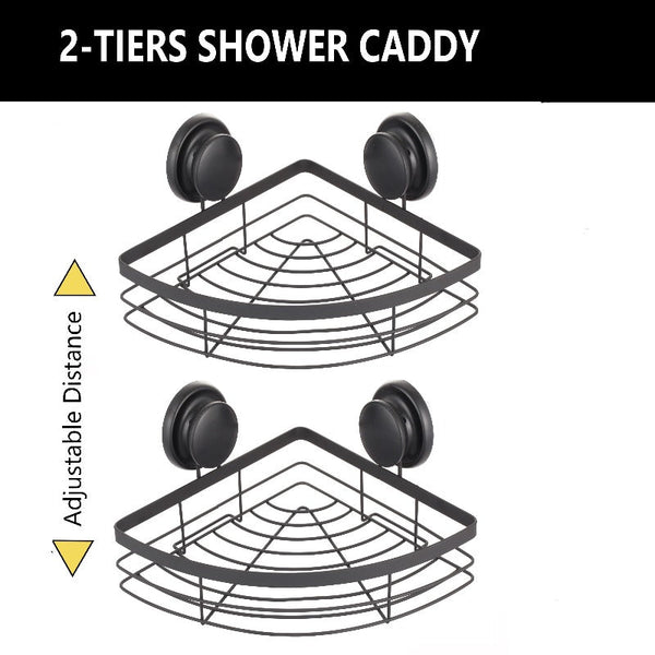 2 Pack Round Corner Shower Caddy Shelf Basket Rack With Premium Vacuum Suction Cup No-Drilling For Bathroom And Kitchen